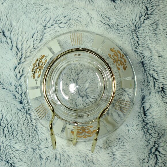 Vintage MCM Anchor Hocking 1960's MCM Gold Fleur Hanging Chip and Dip Bowl Set - Picture 8 of 12